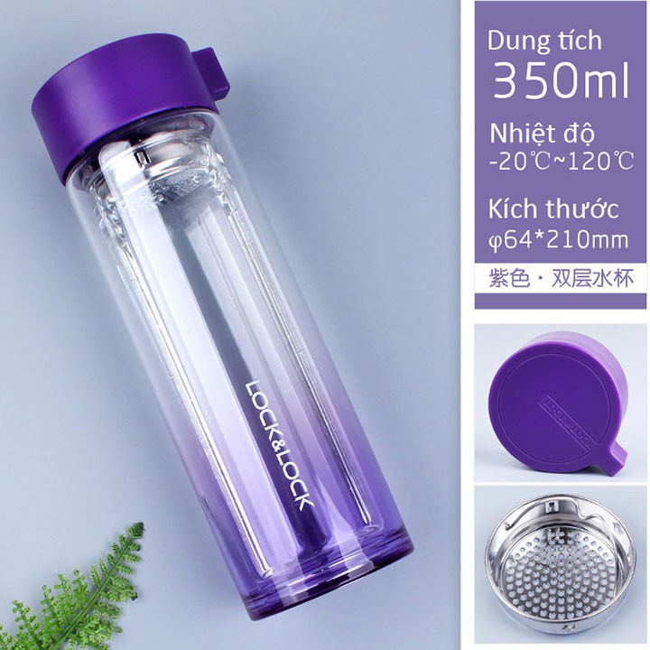 Bình đựng nước thủy tinh Crystarl 350ml LLG653VOL - hiệu Lock&amp;Lock - Màu tím