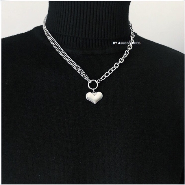 Vòng cổ titan xích đối lập phối mặt trái tim ko gỉ