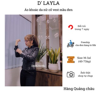 Áo khoác da nữ cổ vest mầu đen D' Layla chất da Pu mềm mịn phong cách Hàn quốc