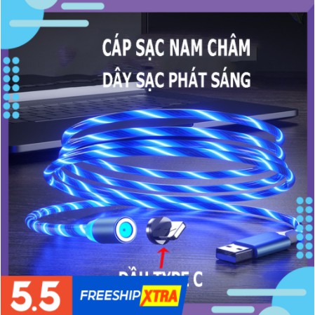 Cáp sạc nam châm dây phát sáng đầu Type C | Dài 1M -2M, Xoay 360