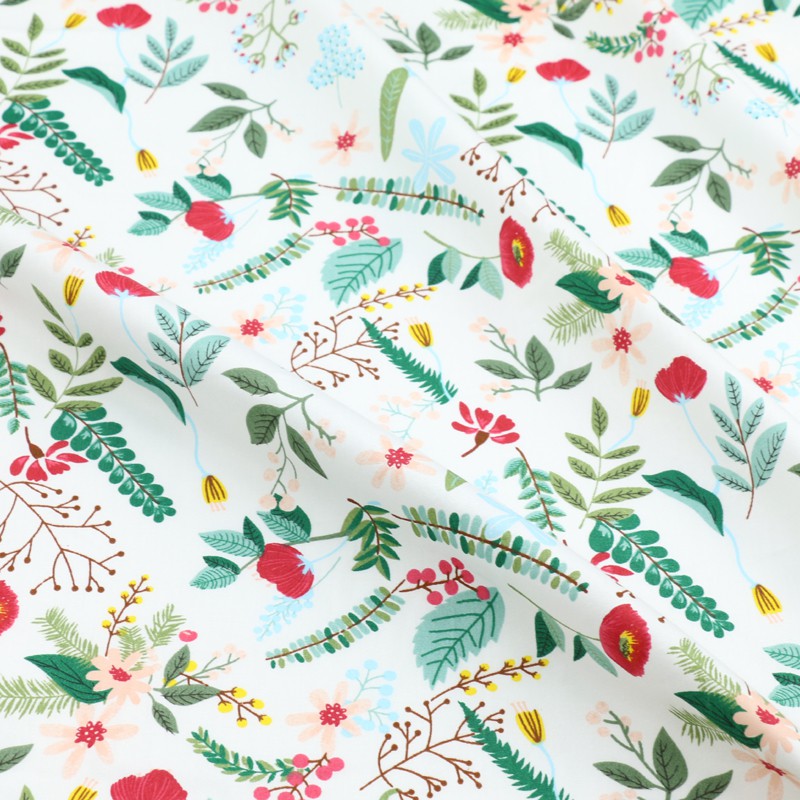 Set 3 Tấm Vải cotton 50 * 40cm In Họa Tiết Hoa / Chim Màu Trắng / Xanh Dương Làm Đồ Thủ Công Đa Ứng Dụng