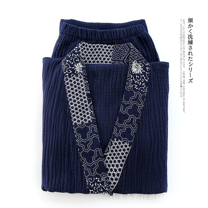 Set đồ ngủ kiểu Kimono bằng chất liệu cotton nguyên chất thấm hút mồ hôi phong cách Muji dành cho nam