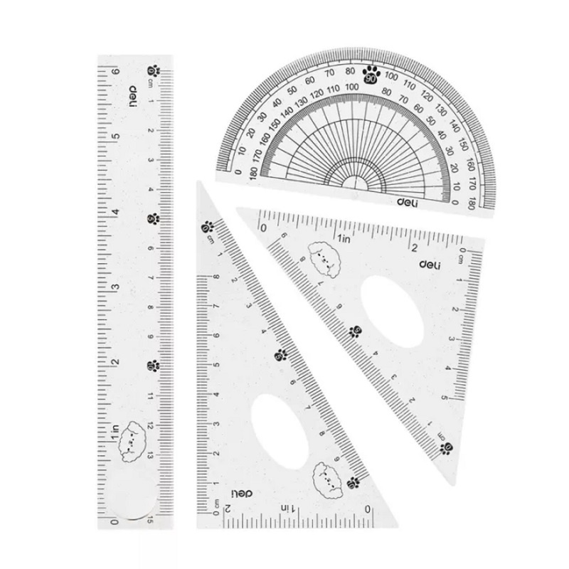 Bộ 4 dụng cụ eke học sinh Deli H657 / Bộ Eke thươc kẻ Deli 657