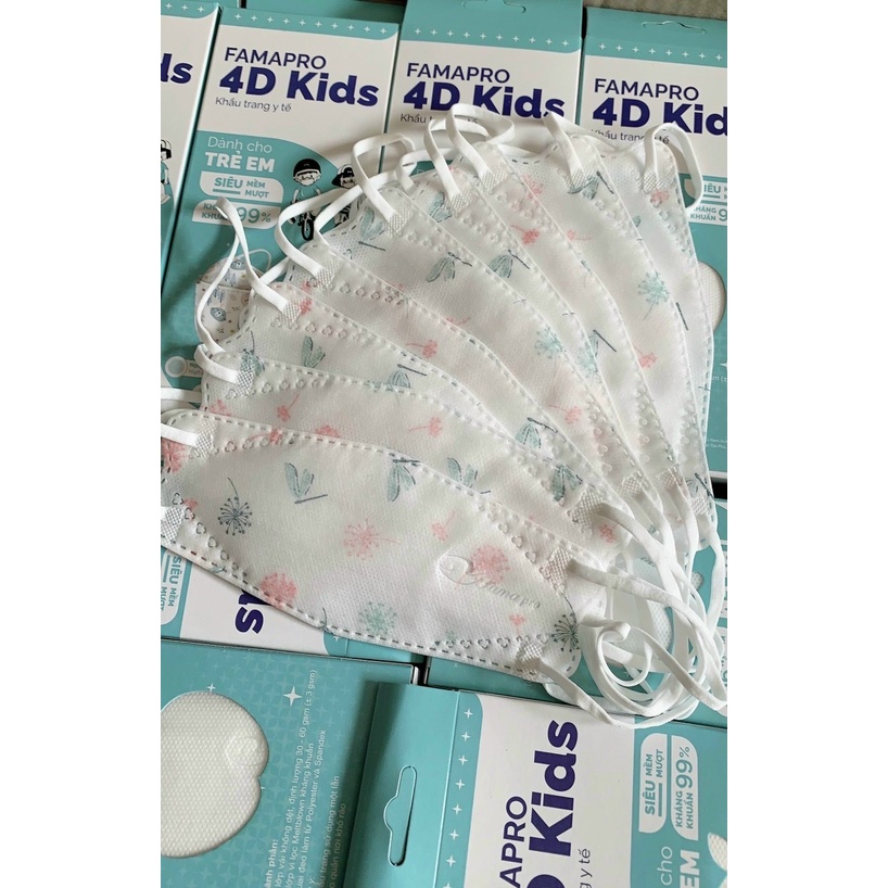 [4D MASK KIDS (KF94)- COMBO 5- HỘP 10 CÁI] Khẩu trang y tế cao cấp trẻ em kháng khuẩn 3 lớp Famapro 4D Kids