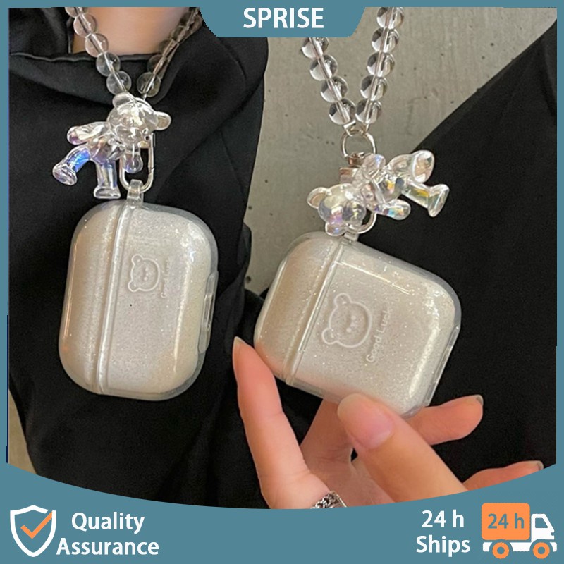 Vỏ bảo vệ hộp sạc tai nghe SPRISE trong suốt kiểu chú gấu dễ thương phong cách Hàn Quốc thích hợp cho Airpods 1/2/3/Pro
