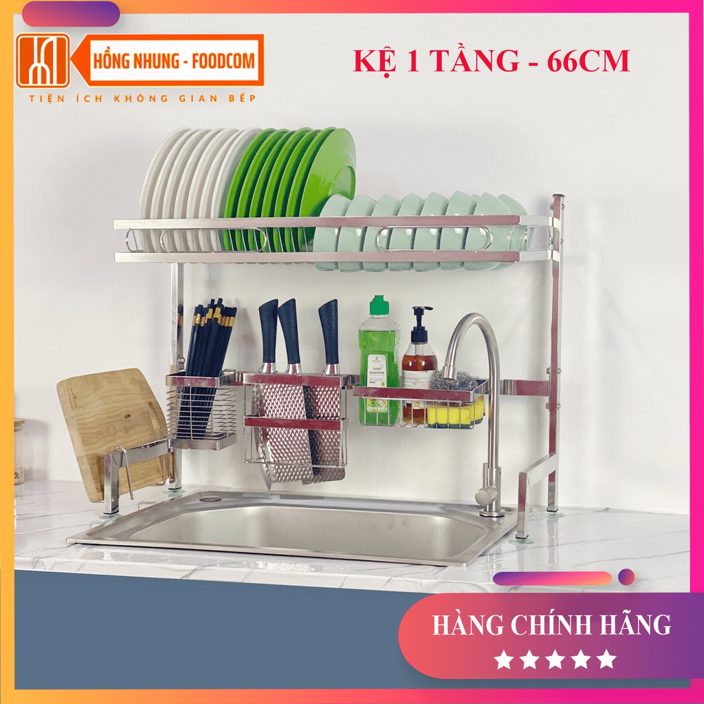 Kệ chén bát inox - Foodcom - Kệ chén để bồn rửa - Made in VN - Loại 1 tầng - 3 size