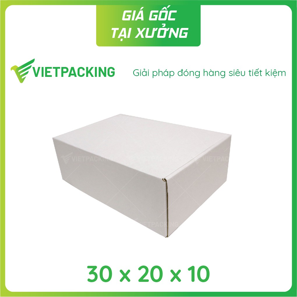 30x20x10 - 25 hộp carton nắp gài hông màu trắng siêu sang V174