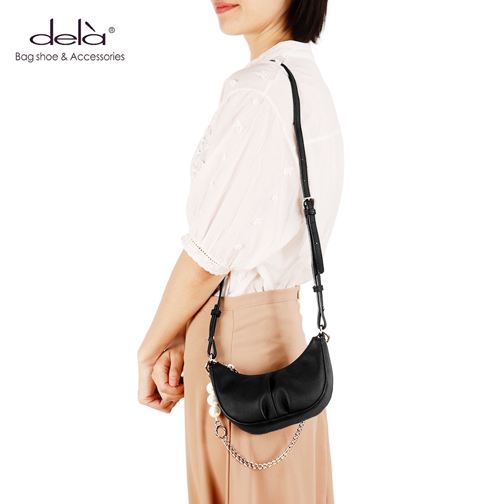 Dela Túi Xách Nữ Đeo Chéo Mini Trắng Ngọc Trai Dây Xích Cao Cấp Sang Trọng Phong Cách Đi Làm