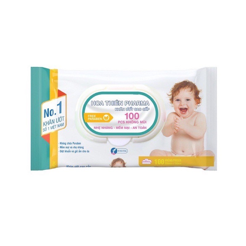 10 gói khăn ướt em bé pharma Hoa Thiên 100 tờ/1gói