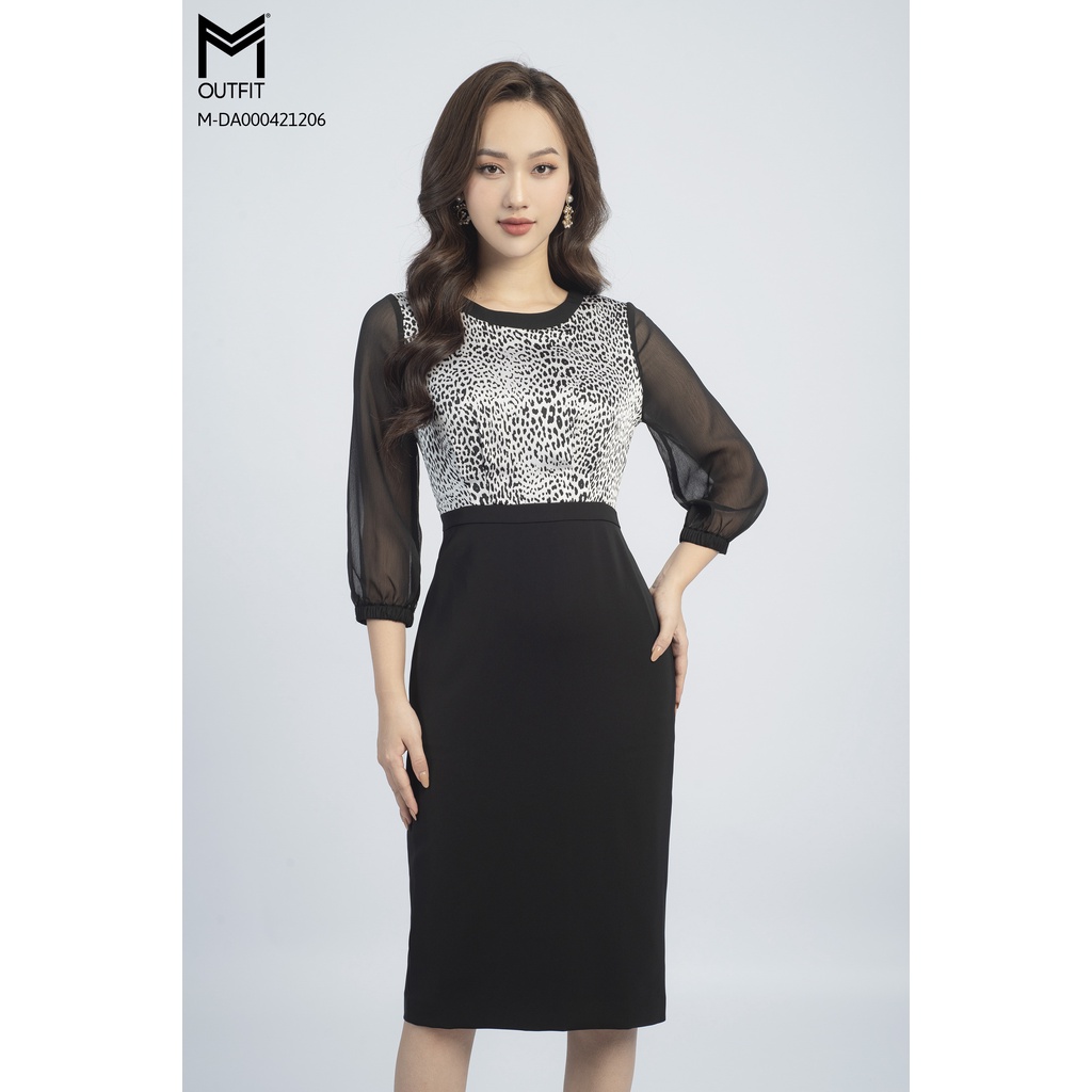 Đầm họa tiết dài tay cổ tròn, dáng suông MMOutfit M-DA000421206