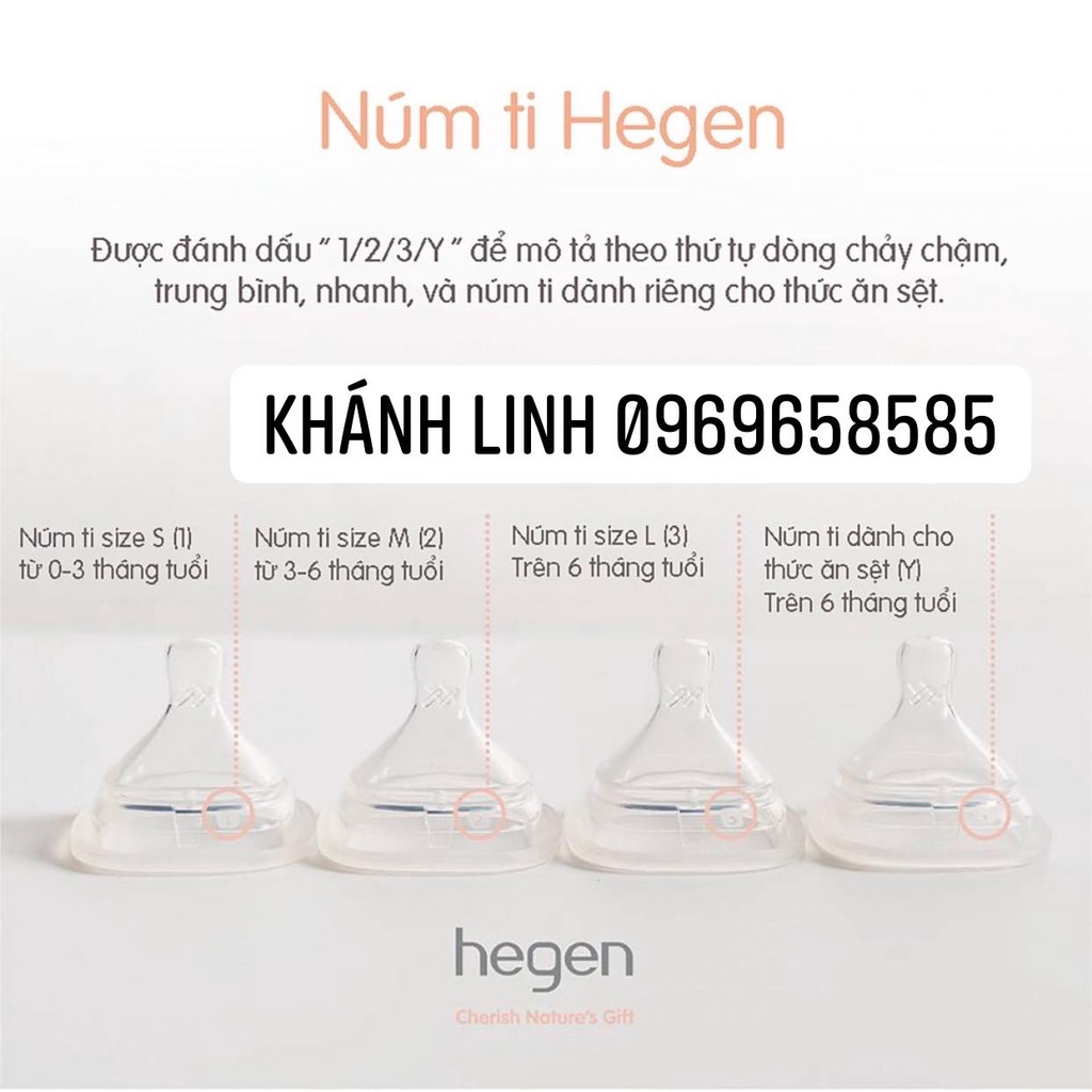 [CHÍNH HÃNG] Núm ti thay thế bình sữa Hegen 0m+, 3m+, 6m+ và Y cắt 6m+