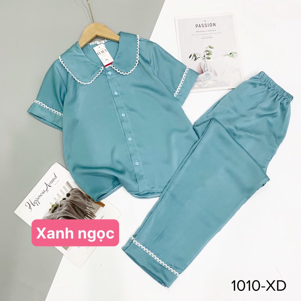 BỘ ĐỒ NGỦ PIZAMA LỤA TAY CỘC QUẦN DÀI PHỐI VIỀN REN CAO CẤP
