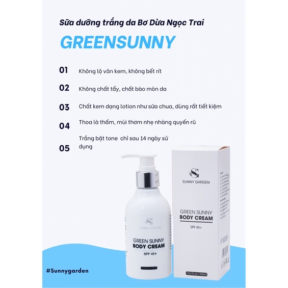 Sữa dưỡng trắng da Green Sunny bơ dừa ngọctrai nâng tone da | BigBuy360 - bigbuy360.vn