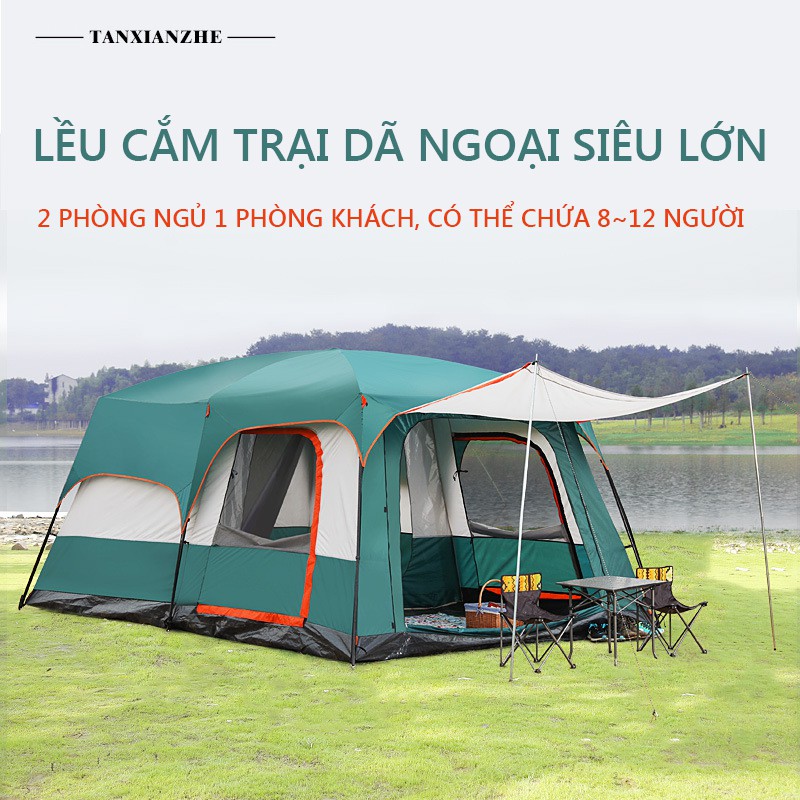 FU54GR/FU54OR Lều cắm trại picnic cỡ lớn 8-10 người chống nước chống gió không gian rộng rãi chống muỗi superbank908