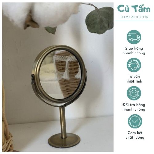 Gương trang điểm để bàn, 2 mặt, khung gương kim loại - cutam.homedecor