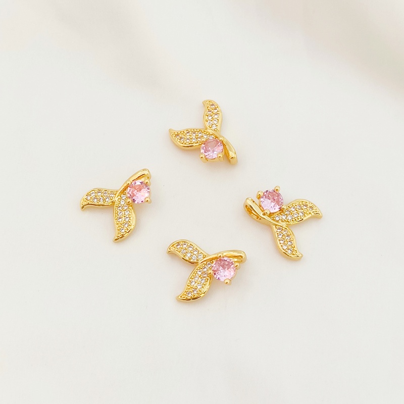 Mặt Dây Chuyền Hình Đuôi Cá Bằng Đồng 18K Đính Đá Zircon Màu Vàng Hồng DIY