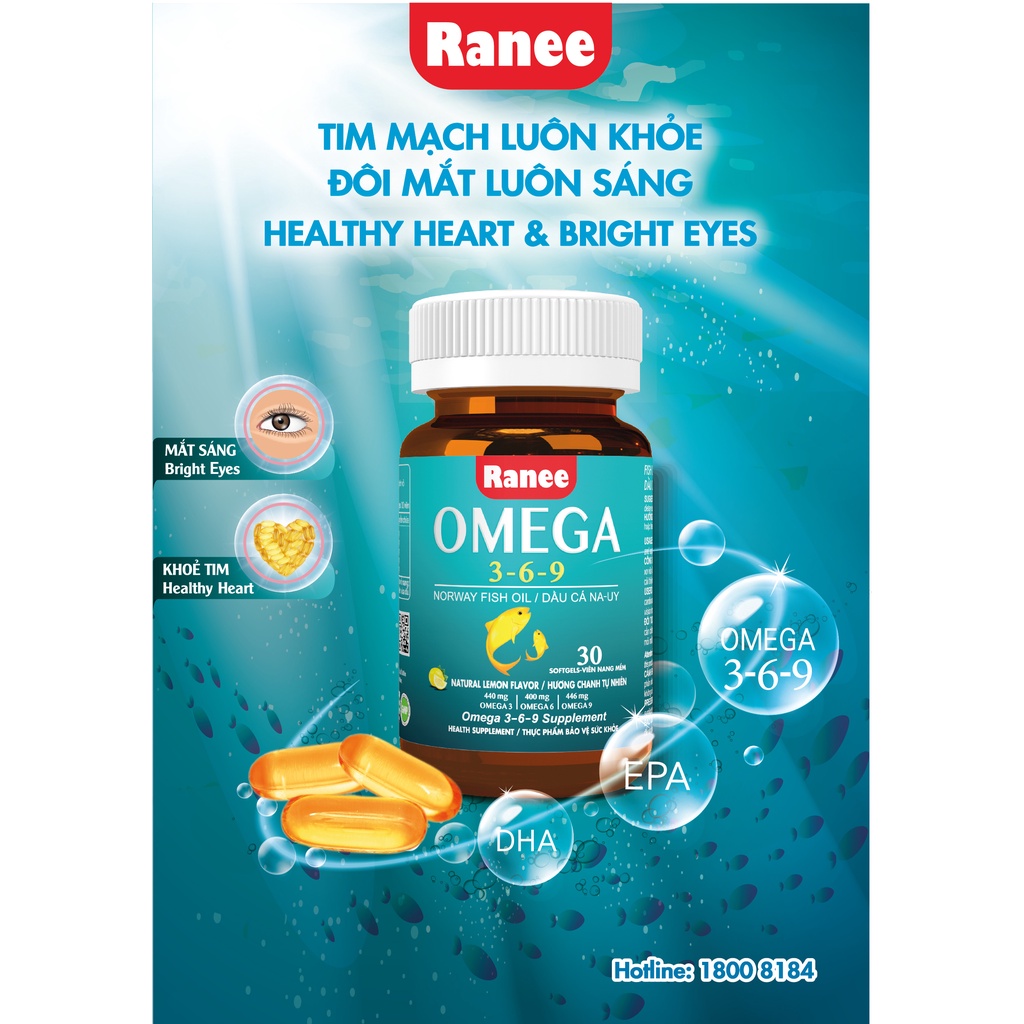 Combo 2 hộp Viên Nang Ranee Omega 3-6-9 (1 hộp 30 viên) - Khỏe tim, sáng mắt