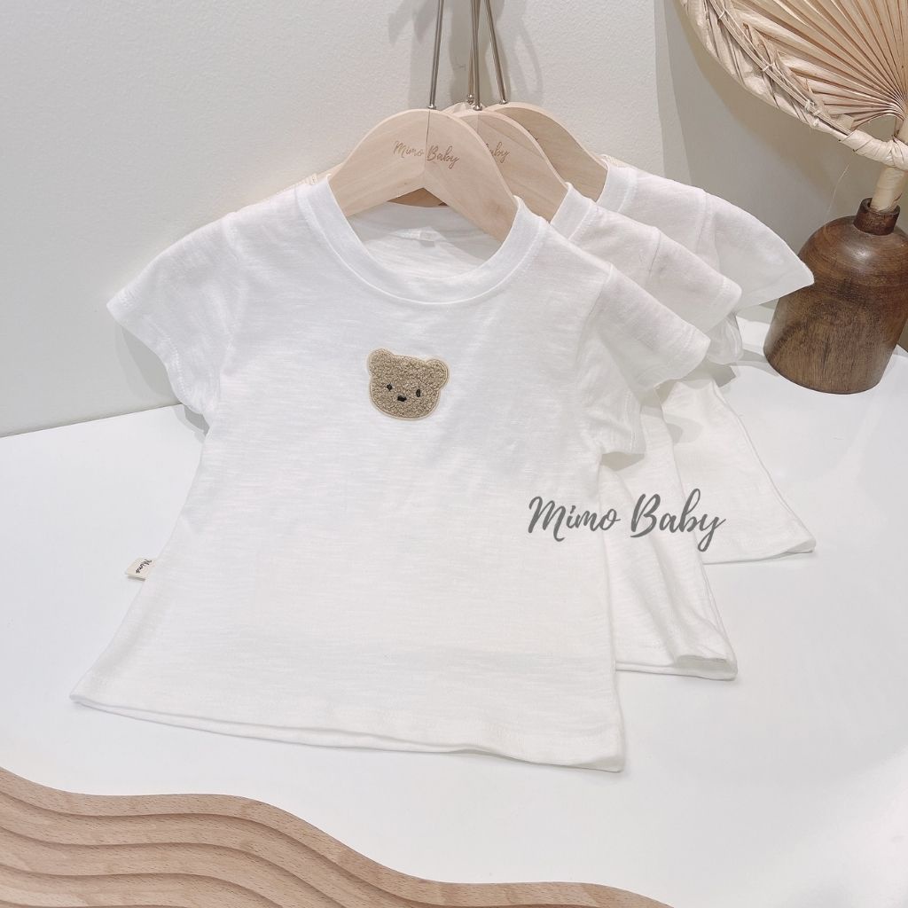 Áo cotton xước, áo cộc tay mùa hè đính gấu thêu dễ thương cho bé QA30 Mimo Baby