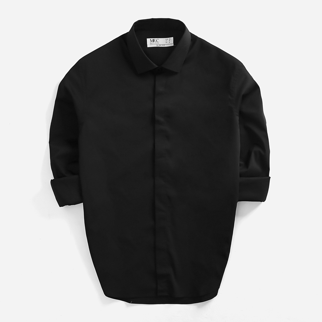 Áo sơ mi đen tay dài nam MRC 2012080-2LH chất vải cotton mềm mịn, form slimfit trẻ trung, sang trọng - MENFIT