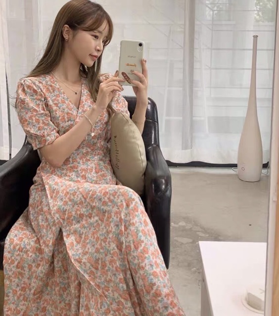 Đầm Hoa vạt chéo dáng dài Quảng Châu