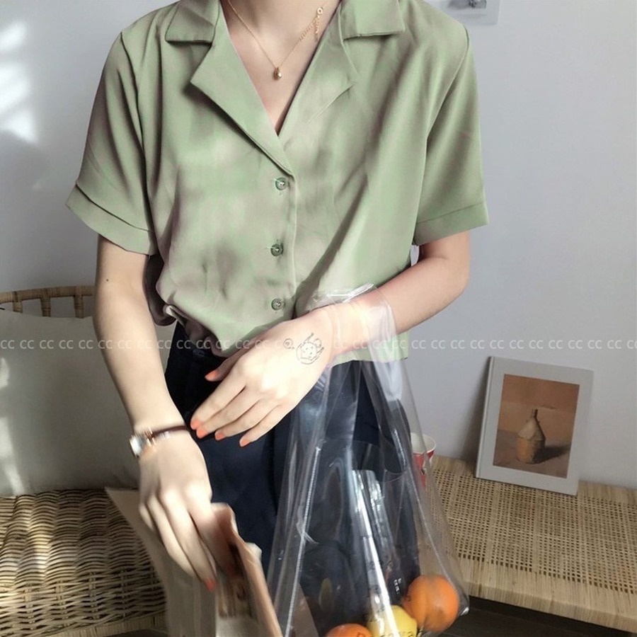 Áo sơ mi GENAISHA cho nữ ngắn tay cổ chữ V chấm bi thời trang