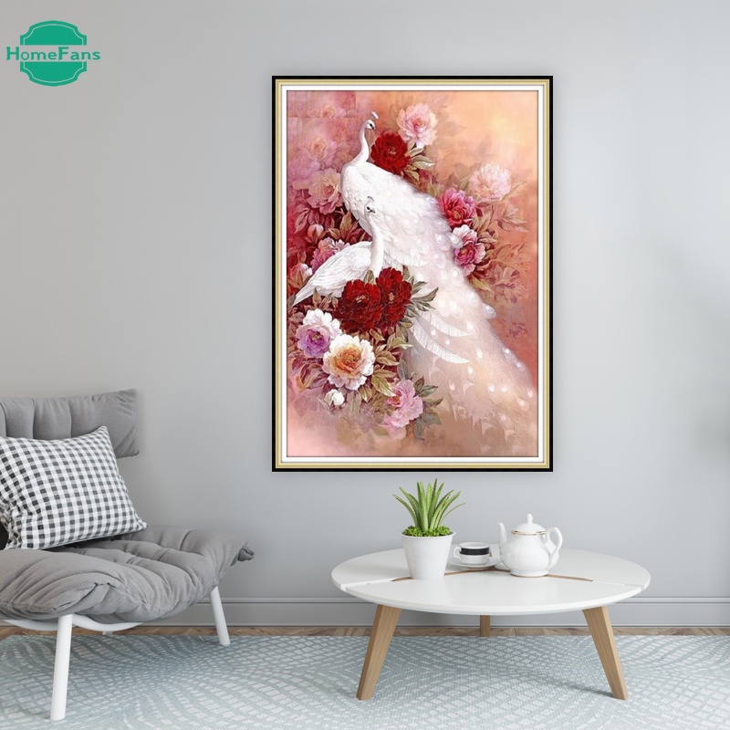 Bộ Tranh Đính Đá 5D Họa Tiết Chim Công Độc Đáo Kích Thước 60x90cm Dùng Trang Trí Nhà Cửa