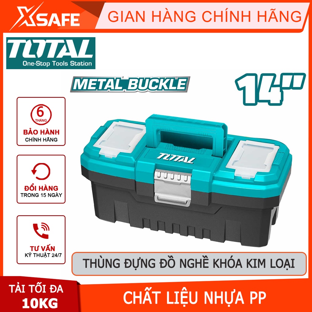 Hộp đựng đồ nghề TOTAL TPBX0142 Thùng đồ nghề khóa kim loại tải trọng tối đa 10kg, chất liệu nhựa PP, tay cầm độ bền cao