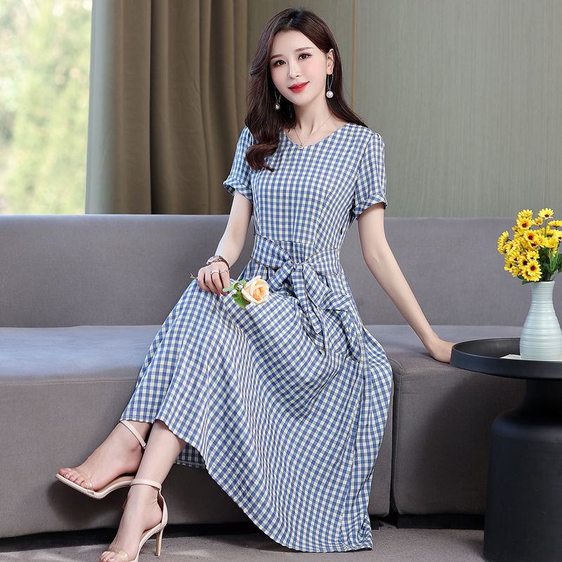 Đầm Maxi Cotton Lanh Dáng Dài Qua Gối Tay Ngắn Thời Trang Mùa Hè Hàng Mới Dành Cho Phụ Nữ Trung Niên 2021