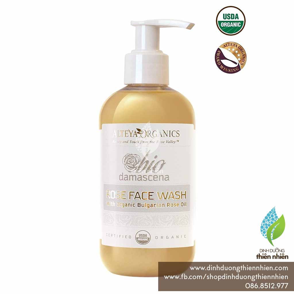 Sữa Rửa Mặt Hữu Cơ Alteya Organics Bio Damascena Rose Face Wash, Chứa Tinh Dầu Hoa Hồng, 250ml