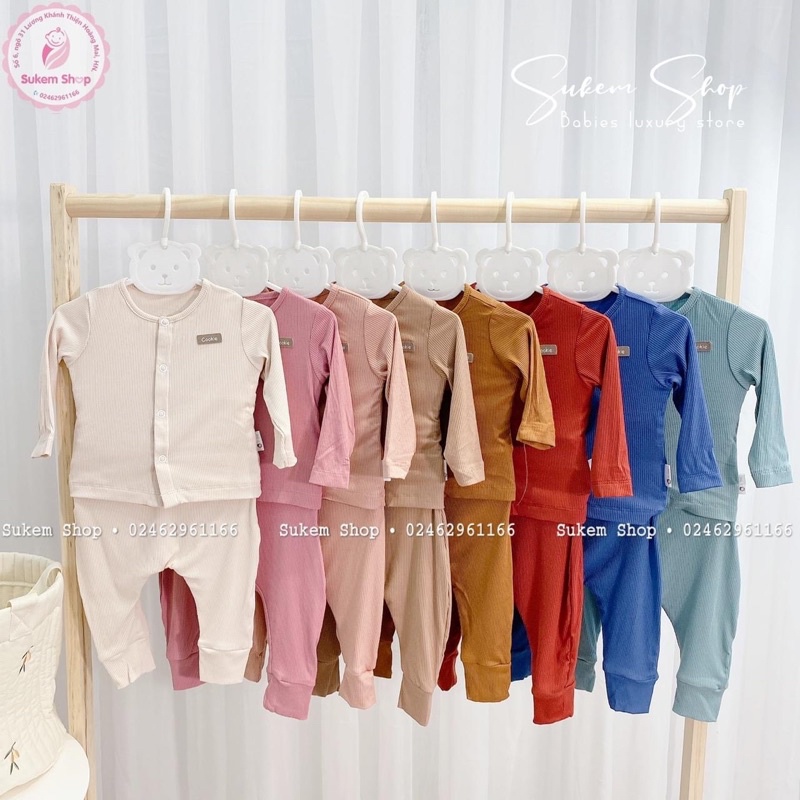 COOKIE Bộ quần áo dài tay cài giữa sơ sinh Cookie