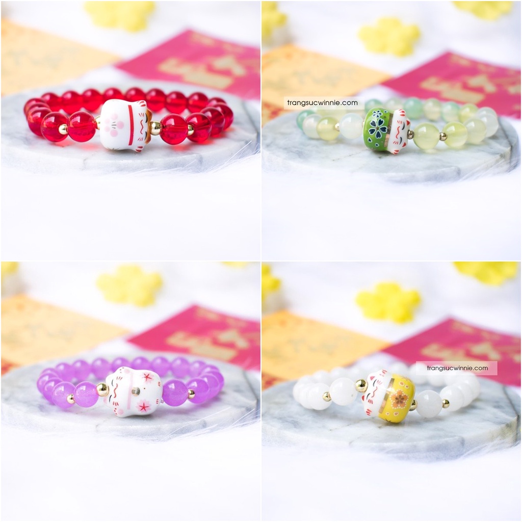 Vòng tay nữ đá | neko may mắn | nhiều màu | 1 link duy nhất