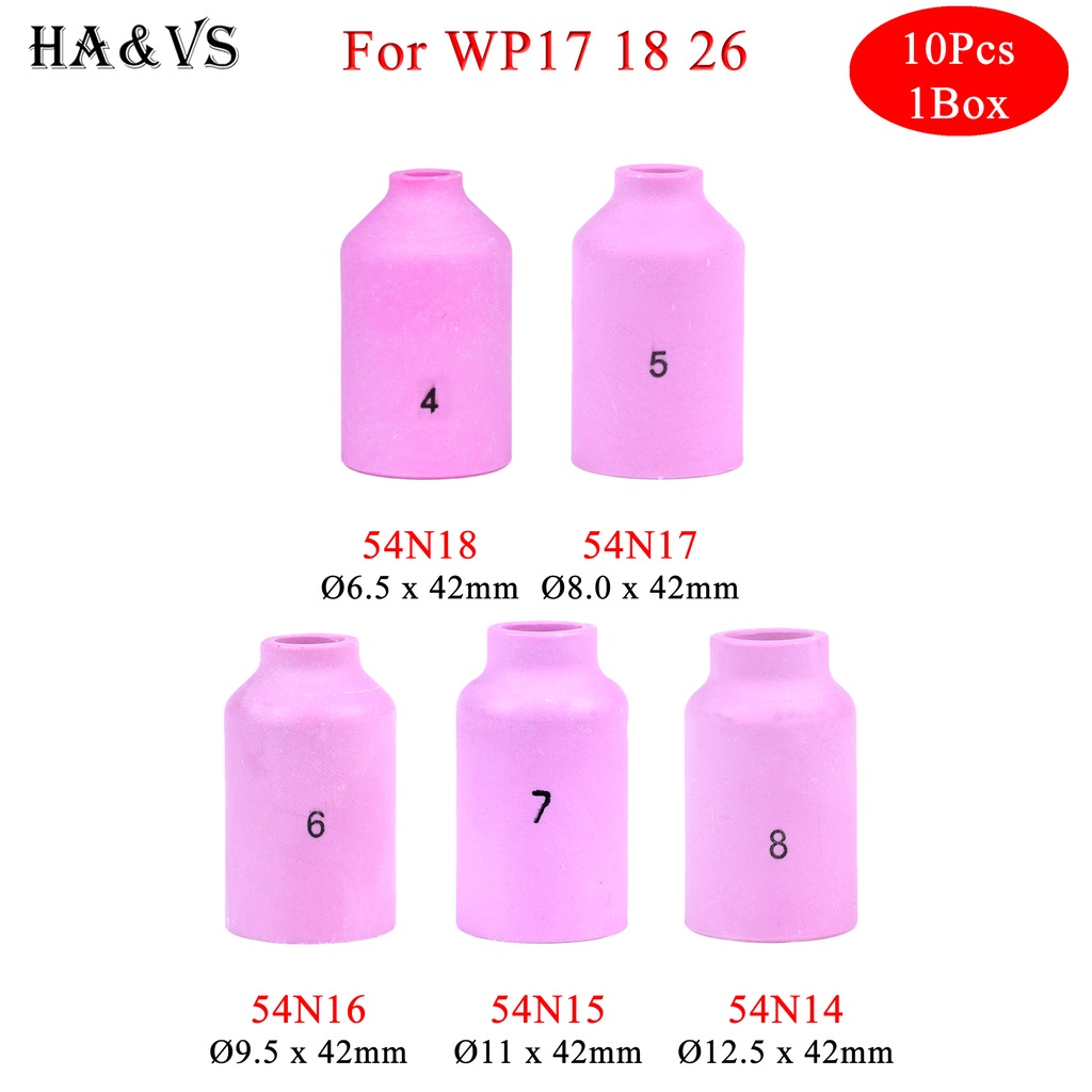 10 Cái Mỗi Hộp 42mm 54N14 54N15 54N16 54N17 54N18 Vòi Phun Alumina Cho TIG WP17 26 Phụ Kiện Đèn Pin 
