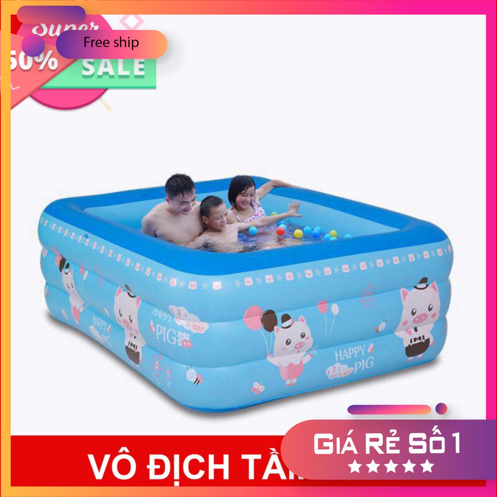 BỂ BƠI PHAO BƠI 3 TẦNG CHỮ NHẬT 1,2M/1,3M/1,5M/1,8M/2,1M + KEO VÁ  giảm giá 50% mua ngay [FREESHIP] [Mã FASHION10K