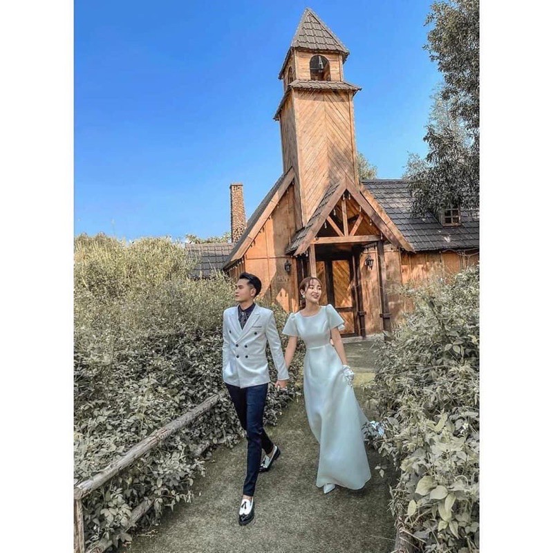 (ảnh thật) váy cưới đi bàn tay ngắn kèm nơ