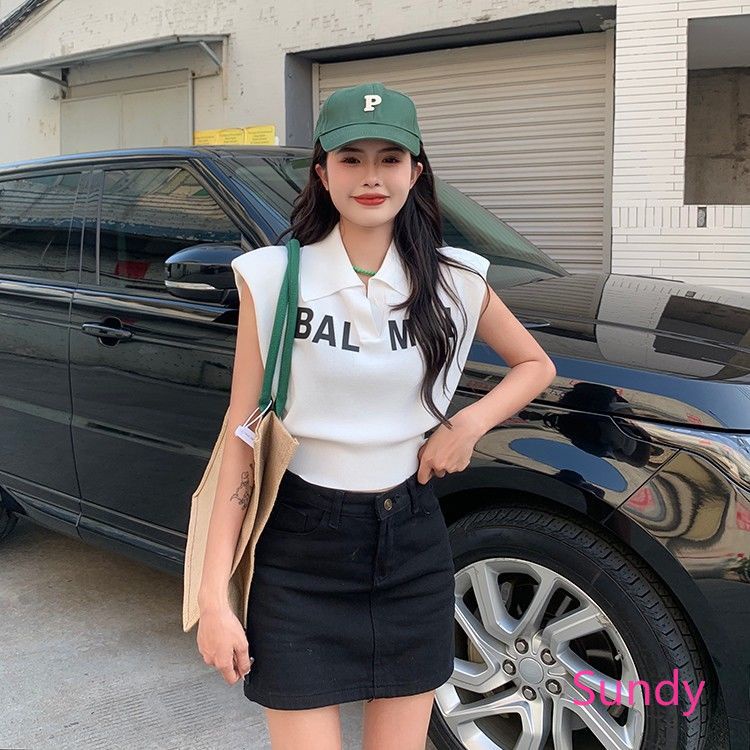 Áo Polo Dệt Kim Sát Nách Kẻ Sọc Kiểu Hàn Quốc Thời Trang Mùa Hè Cho Bé Gái