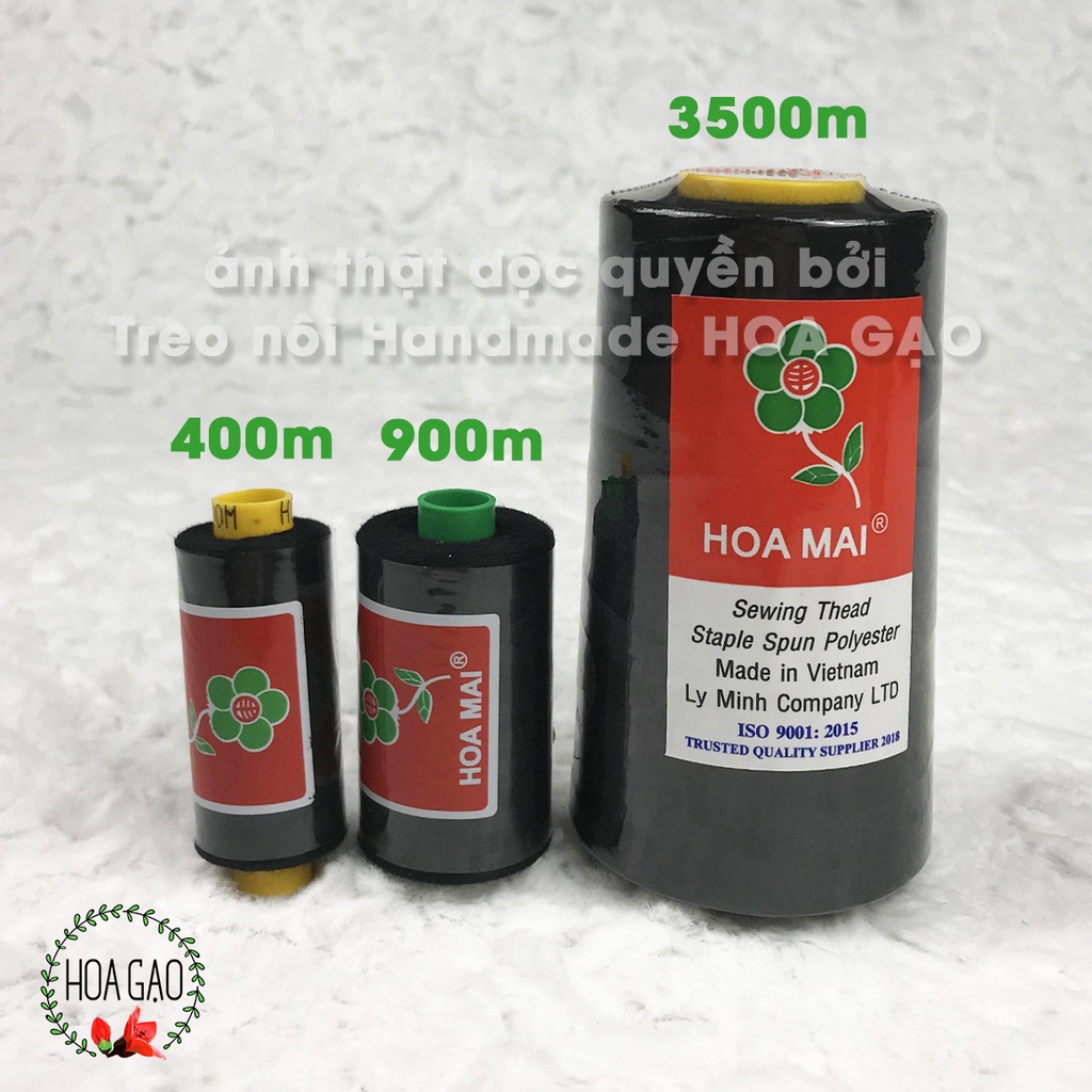 Cuộn chỉ may công nghiệp TRẮNG ĐEN 900m HOA MAI GCH9 phụ kiện may mặc chỉ may quần áo sợi bóng mượt không xù lông