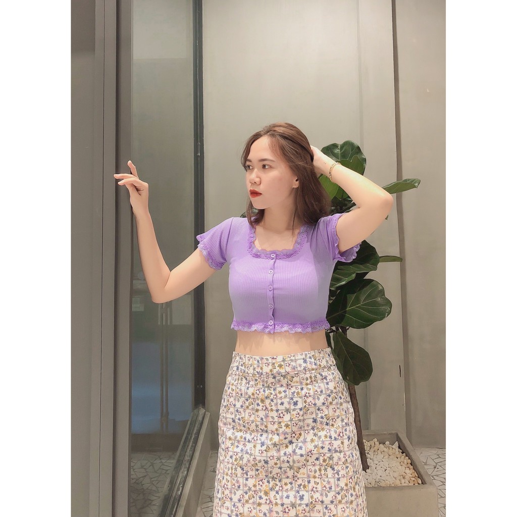 Áo croptop cổ vuông, viền ren form ôm cực đẹp🌸🍓🌸vải mỏng sang chảnh, mặc sáng da