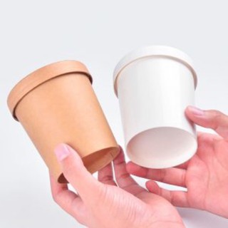 Có sẵn - combo 10 Ly Kraft giấy nâu kèm nắp - dung tích 480ml