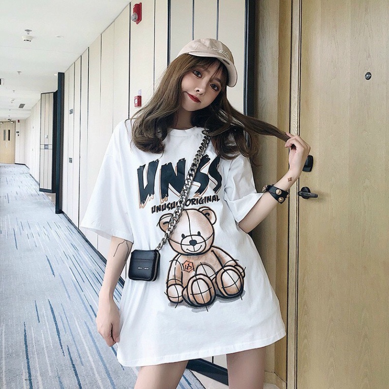 Áo thun tay lỡ Aqua2ma áo phông form rộng Gấu UNSS Cotton rẻ đẹp freesize 40-70kg
