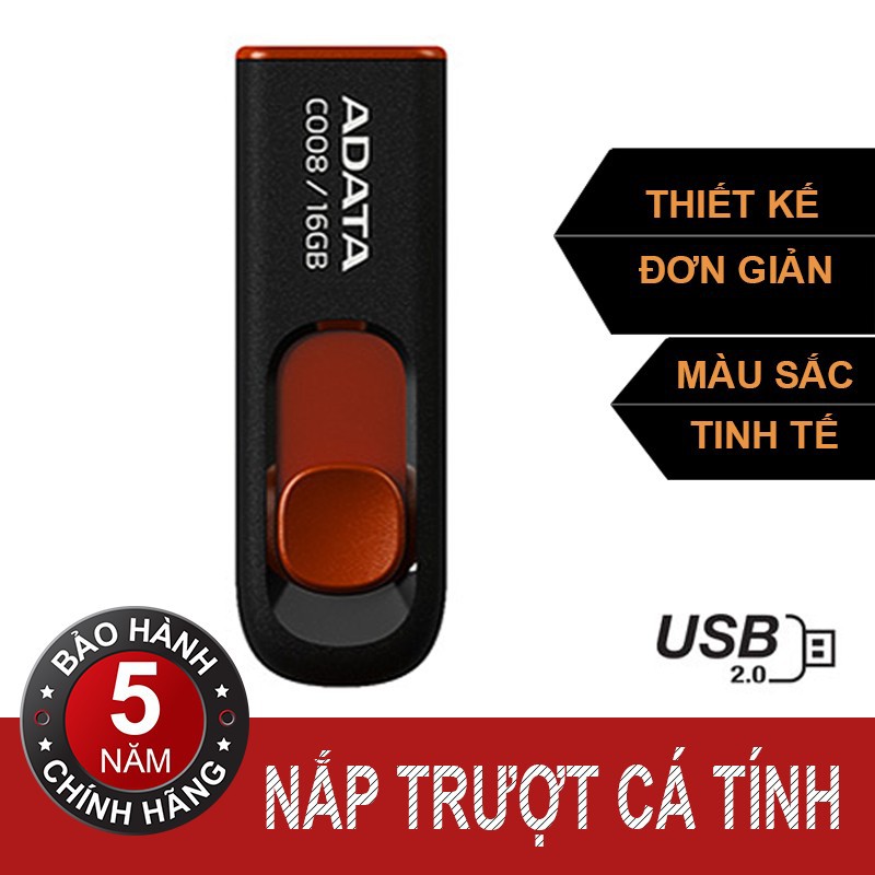 USB 2.0 16Gb ADATA C008 (Đen phối đỏ)