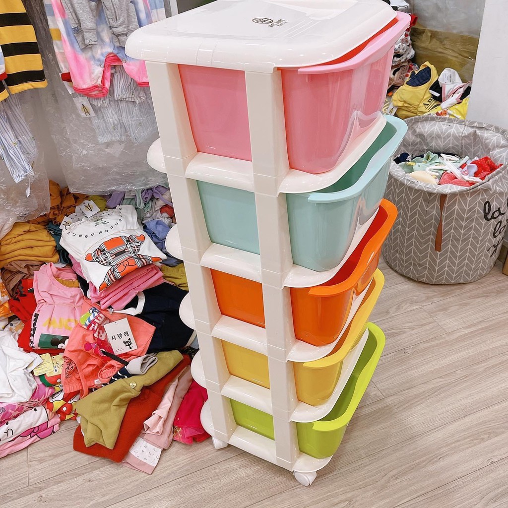 TỦ NHỰA 5 TẦNG ĐỂ ĐỒ CHƠI, QUẦN ÁO BÉ CÓ BÁNH XE