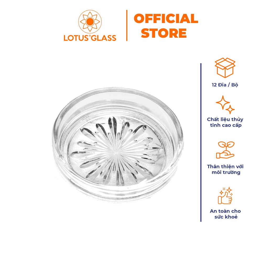 Bộ 12 đĩa thủy tinh LOTUS GLASS VTC15B trong suốt cao cấp, an toàn, dùng để kê chén, lót tách trà