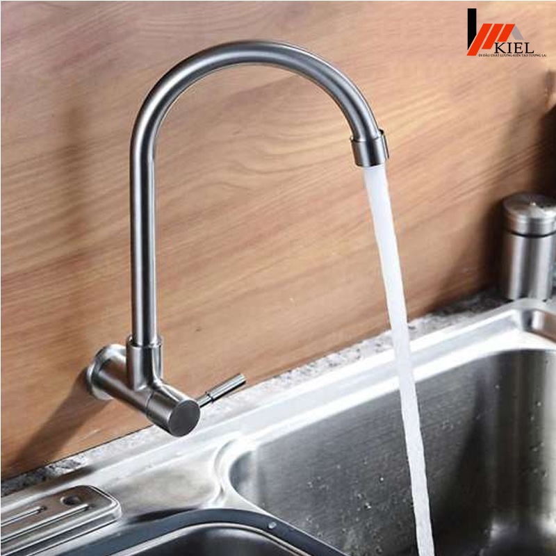 Vòi rửa bát chén bát inox 304 cắm tường cần cứng xoay  360 độ 1 đường nước -Bảo hành 12 tháng