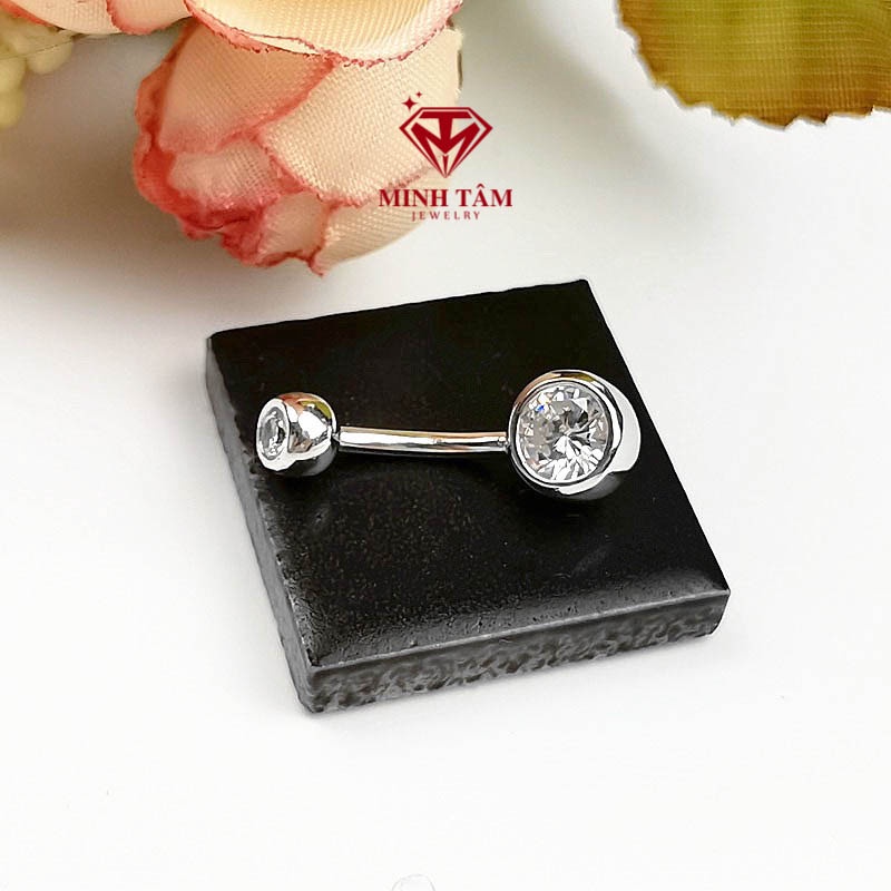Khuyên rốn bạc thật S925, Khuyên đeo rốn bạc hình tròn gắn đá-Minh Tâm Jewelry