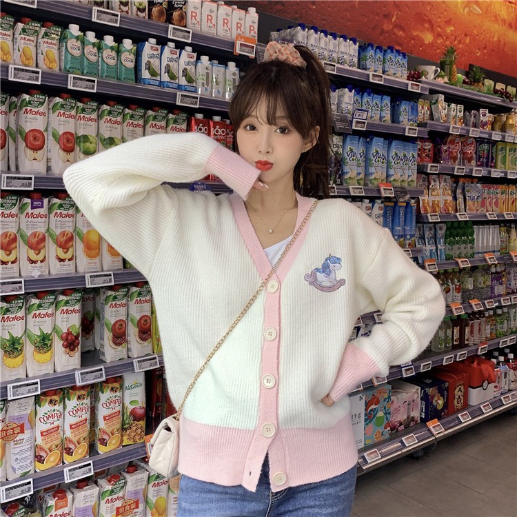 Áo khoác cardigan dệt kim màu sắc tương phản đáng yêu cho nữ | BigBuy360 - bigbuy360.vn