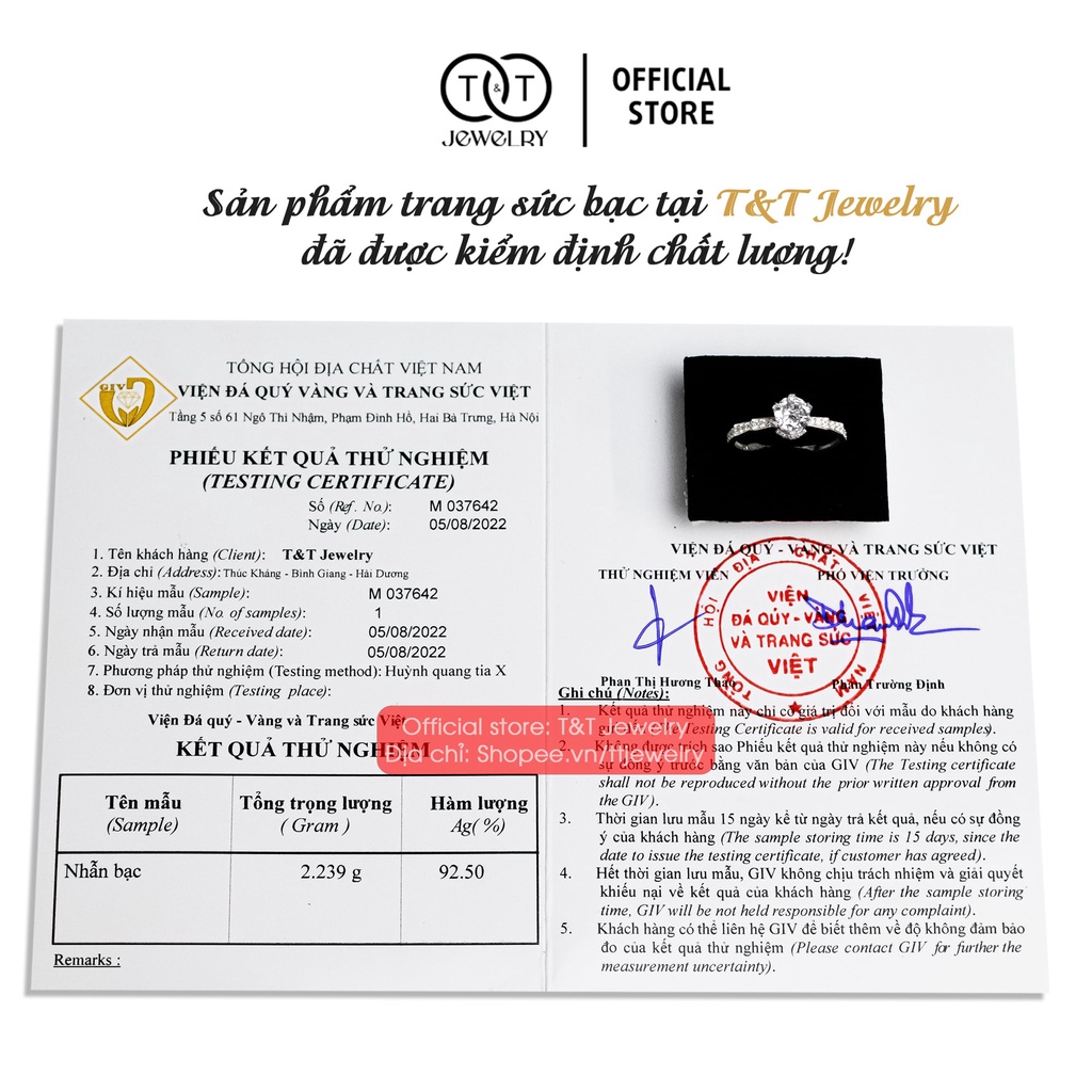 Nhẫn Bạc Nữ s925 Bạc Ý 6 Chấu Tinh Tế - T&amp;T Jewelry cao cấp NN061