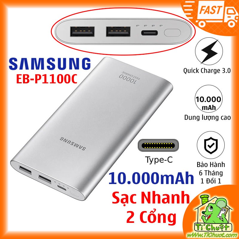 [Mã 252ELSALE hoàn 7% xu đơn 300k] [Chính Hãng] Pin Sạc Dự Phòng Samsung EB- P1100C 10.000mAh Type-C QC3.0