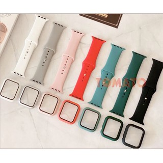 Combo Ốp Kính Cường Lực + Dây Đeo Silicon Cho Đồng Hồ Thông Minh Apple Watch, iWatch 1/2/3/4/5/6/SE sz 38/40/42/44mm