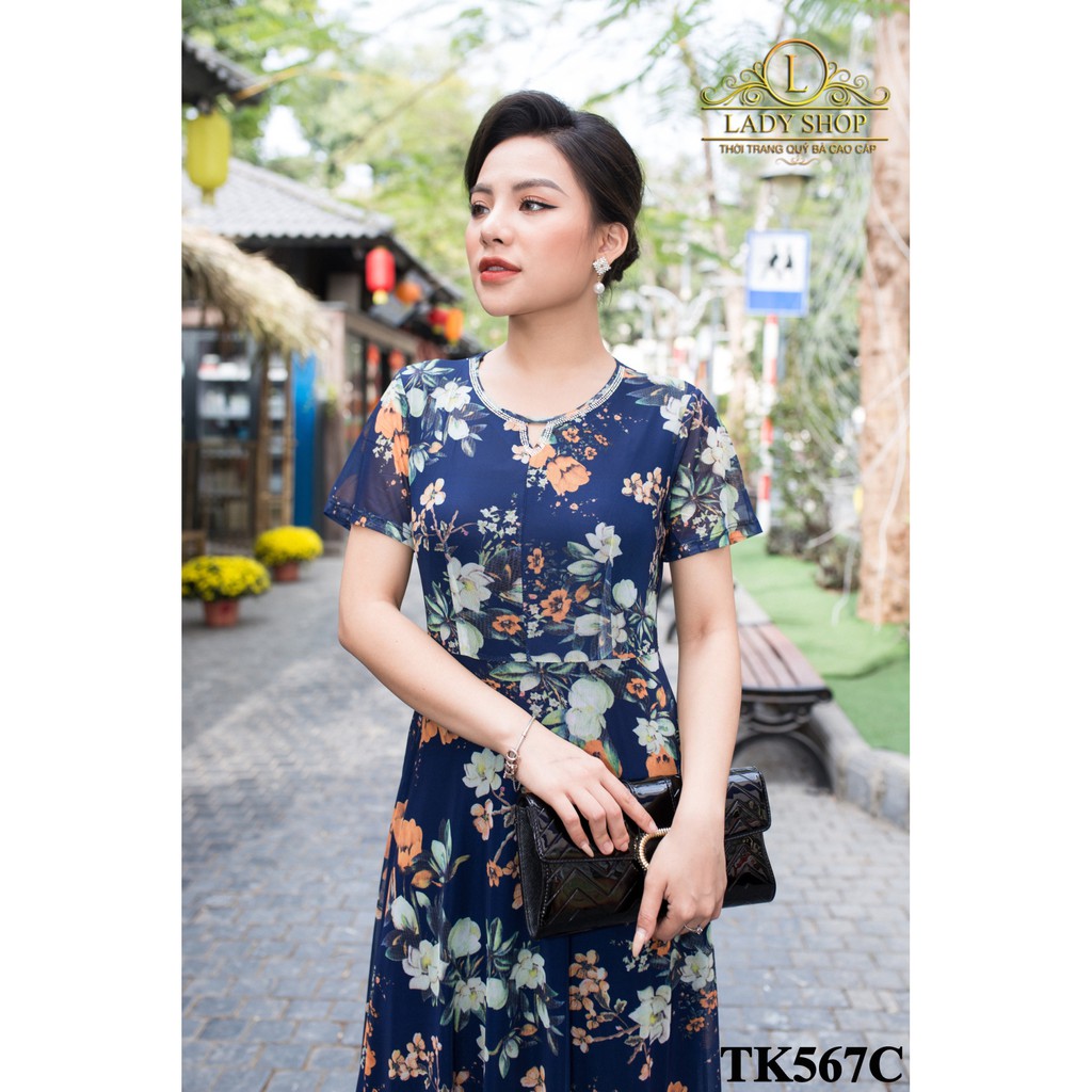 ĐẦM TRUNG NIÊN - VÁY QUÝ BÀ- THỜI TRANG TRUNG NIÊN CAO CẤP - LADYSHOP - Đầm xòe thun lưới chân bèo TK567