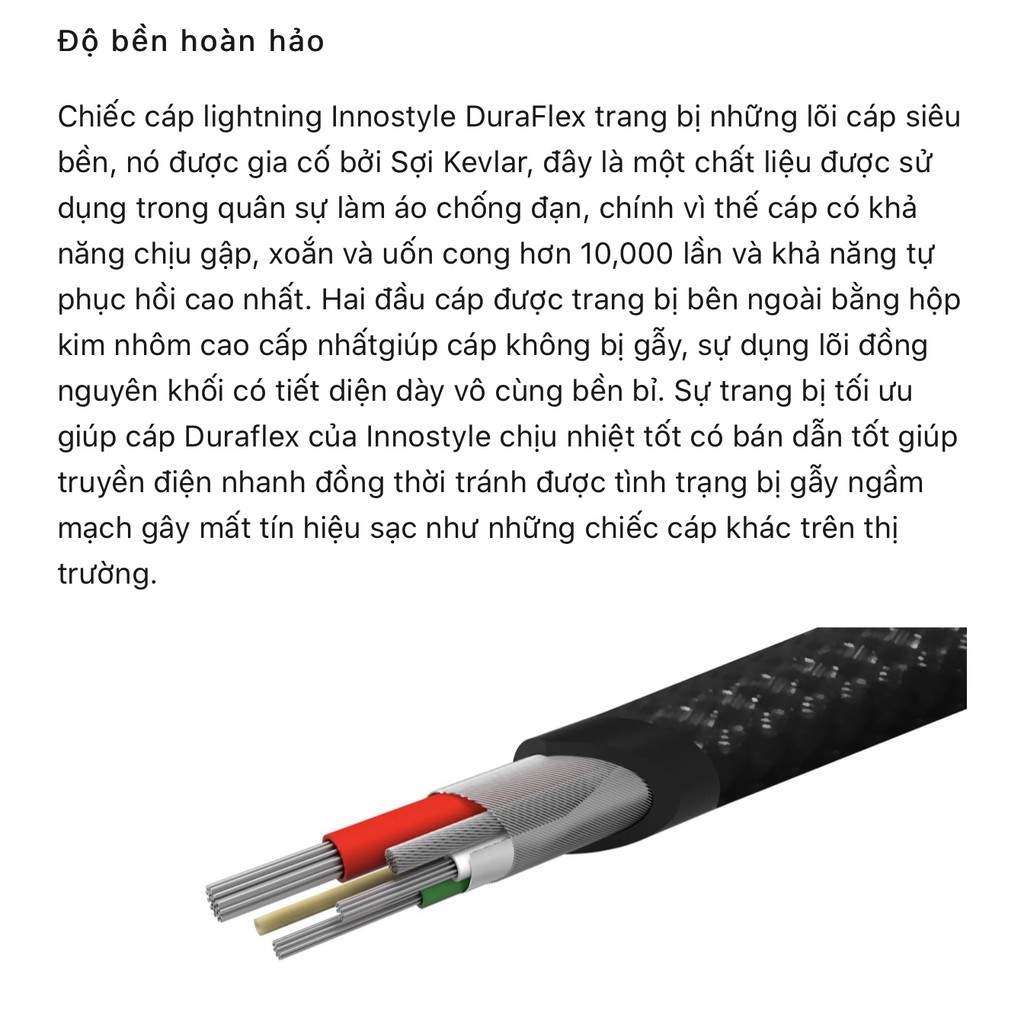 Cáp sạc iPhone, iPad Pro 2017, iPod, AirPods Pro bện Nylon INNOSTYLE Duraflex LIGHTNING chuẩn MFi dài 1.5m